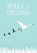 White Christmas Geese Mixed Media by Amanda Jane