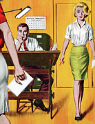 Woman and Man in Office Drawing by CSA Images Woman and Man in Office Drawing by CSA Images