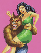 Woman Being Carried by Werewolf Drawing by CSA Images