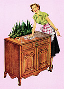 Woman Dusting Drawing by CSA Images Woman Dusting Drawing by CSA Images