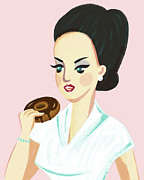 Woman Eating Donut Drawing by CSA Images Woman Eating Donut Drawing by CSA Images