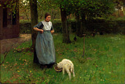 Woman From Laren With Lamb, 19th Century Painting by Anton Mauve