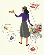 Woman Grocery Shopping Drawing by CSA Images