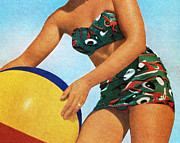 Woman Holding a Beach Ball Drawing by CSA Images Woman Holding a Beach Ball Drawing by CSA Images