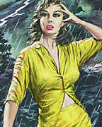Woman in a Rain Storm Drawing by CSA Images Woman in a Rain Storm Drawing by CSA Images