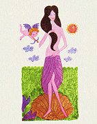 Woman Standing in a Seashell Drawing by CSA Images Woman Standing in a Seashell Drawing by CSA Images