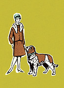 Woman With Dog Drawing by CSA Images Woman With Dog Drawing by CSA Images