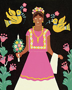 Woman With Flowers and Birds Drawing by CSA Images Woman With Flowers and Birds Drawing by CSA Images