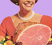 Woman With Ham Drawing by CSA Images