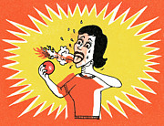 Woman with hot food Drawing by CSA Images Woman with hot food Drawing by CSA Images