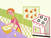 Woman Working in the Kitchen Drawing by CSA Images Woman Working in the Kitchen Drawing by CSA Images