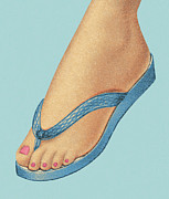 Woman's Foot Wearing Flip Flop Shoe Drawing by CSA Images