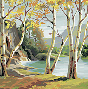 Wooded Lake Scene Drawing by CSA Images Wooded Lake Scene Drawing by CSA Images