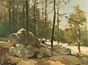 Wooded View near Barbizon. Bosgezicht nabij Barbizon. Painting by Jan Hendrik Weissenbruch -1824-1903-