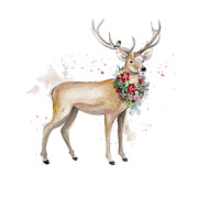 Woodland Deer With Wreath Painting by Patricia Pinto