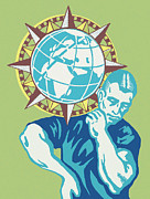World on his shoulders Drawing by CSA Images World on his shoulders Drawing by CSA Images