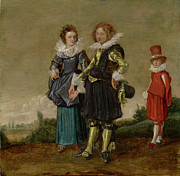 Young Couple Walking With A Page Painting by Dirck Hals
