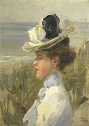 Young Woman, Gazing at the Sea. A Young Woman looking out over the Sea. Painting by Isaac Israels -1865-1934-