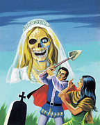 Zombie Bride and Couple in a Cemetery Drawing by CSA Images