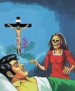 Zombie Woman  and Frightened Man Drawing by CSA Images