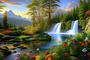 082-DEK - Gorgeous Canadian Waterfalls, Mountains and wildflowers - 2781_13.9x-3840px X 2560px  Mixed Media by Donald Keith