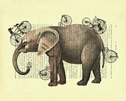 Bicycle Elephant #1 Mixed Media by Madame Memento