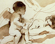 Cupid and Sleeping Venus, detail  Drawing by Guercino