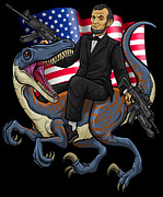 Epic Abraham Rides A Dinosaur Merica USA #1 Digital Art by Mister Tee