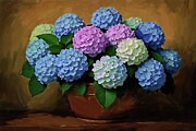 Flower painting of enchanting hydrangeas in a vase Digital Art by Vintage Wall Art