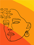 Hand drawn face and leaf Abstract minimalistic linear sketch Woman face with monstera leaf lineart #1 Drawing by Mounir Khalfouf