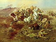 Indian Fight 1898 #1 Painting by Charles Marion Russell