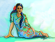 Indian Woman With Flower Digital Art by Stacey Mayer