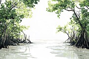 Intricate Roots - Mangroves Reflecting in Shallow Waters Painting by Lourry Legarde Intricate Roots - Mangroves Reflecting in Shallow Waters Painting by Lourry Legarde
