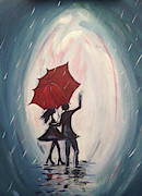 Walking in the Rain #1 Painting by Roxy Rich