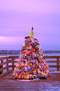 Vertical Wells Harbor Christmas Lobster Buoy Tree Photograph by Jeff Folger