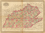 1865 Historical Map of Kentucky and Tennessee in color Johnson's Photograph by Toby McGuire