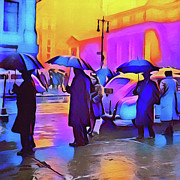 1940s Times Square Rain II Pastel by Susan Maxwell Schmidt