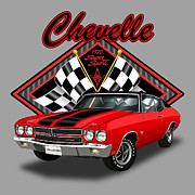 1970 Chevelle SS-Red Muscle Car Art Drawing by Alison Edwards