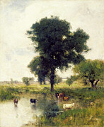 Cattle in Pool, A Summer Landscape #2 Painting by George Inness