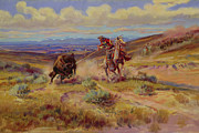 Spearing a Buffalo #2 Drawing by Charles Marion Russell