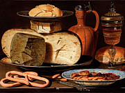 Still Life with Cheeses, Almonds and Pretzels #3 Painting by Clara Peeters