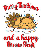 Thanksgiving is over Christmas is coming Meow Year #2 Digital Art by Toms Tee Store