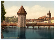 Chapel Bridge And View Of Pilatus Lucerne Switzerland #3 Painting by MotionAge Designs