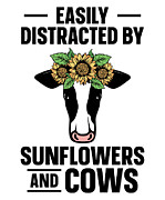 Easily Distracted By Sunflowers And Cows #6 Digital Art by Toms Tee Store