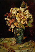 Flowers in a Blue Vase, from 1879-1883 Painting by Adolphe Monticelli Flowers in a Blue Vase, from 1879-1883 Painting by Adolphe Monticelli