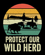 World Wildlife Day Retro Bison Wildlife Animal Conservation #6 Digital Art by Toms Tee Store