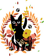 Cute Cat in Floral Garden and Paw Prints #8 Digital Art by Jacob Zelazny