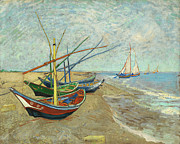 Fishing boats on the beach at Les Saintes-Maries-de-la-Mer #10 Painting by Vincent van Gogh