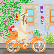 A girl on a bicycle Drawing by Min Fen Zhu A girl on a bicycle Drawing by Min Fen Zhu
