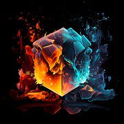 Abstract Art Mastery, Fire and Ice Dance on a Dark Black Background Digital Art by Jeff Creation
